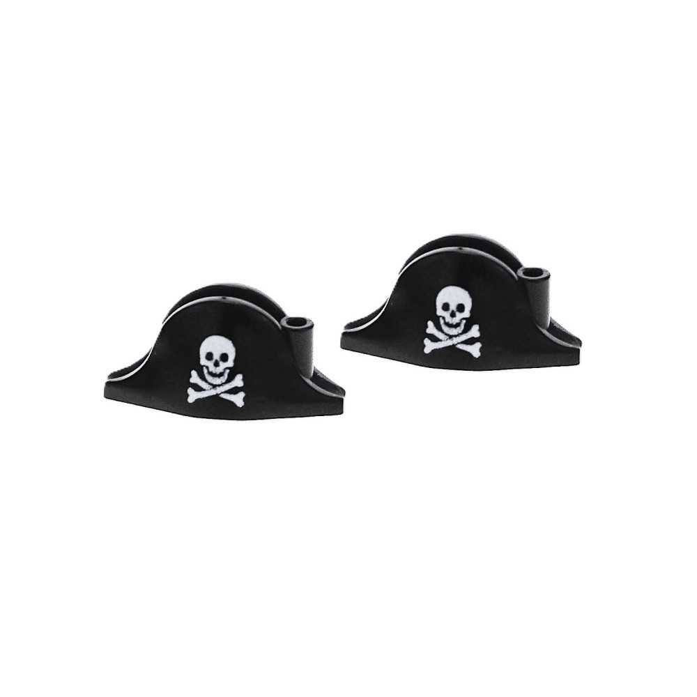2X Lego Hat Minifigure Black Tricorn Skull Pirates I Pirate Pi078 2528Pb01