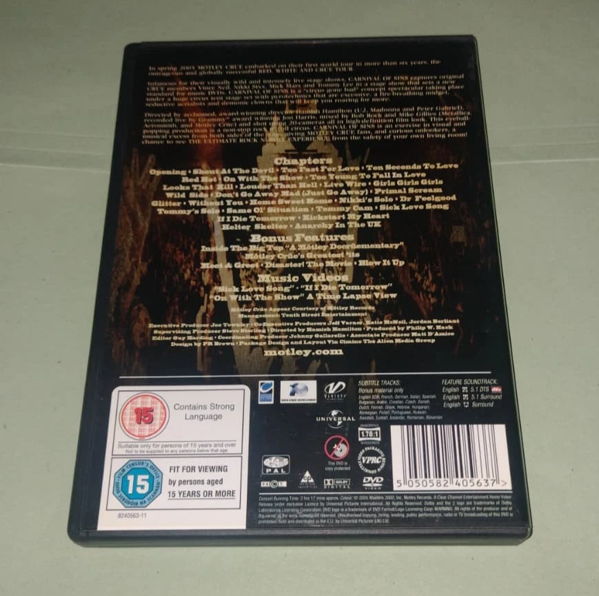 MOTLEY CRUE - CARNIVAL OF SINS - LIVE DVD - TOUR 2005 - GLAM/HAIR METAL - ROCK - Immagine 3 di 3