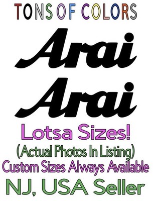 TWO Arai Helmets TEXT Die Cut Vinyl Decals For Honda Kawi Suzuki Yamaha KTM Husq