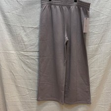 Womens Gray Fleece Sweatpants Relaxed Wide-Le...