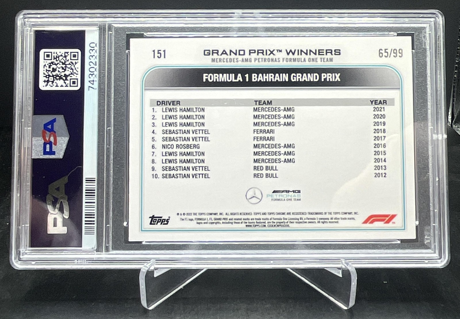 2022 Topps Chrome Formula 1 F1 Lewis Hamilton Green RayWave 65/99 PSA 9 #151 view 2