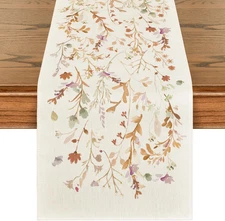Floral Leaves Fall Table Runner, 13X72 Inch, Autumn Kitchen Dining Decor