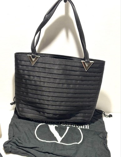 VALENTINO GARAVANI Women Nylon Leather Tote Bag 2Way Shoulder Black