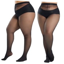 2 Pairs Plus Size Tights for Women, 40D Semi Sheer T 3X-Large-4X-Large Black