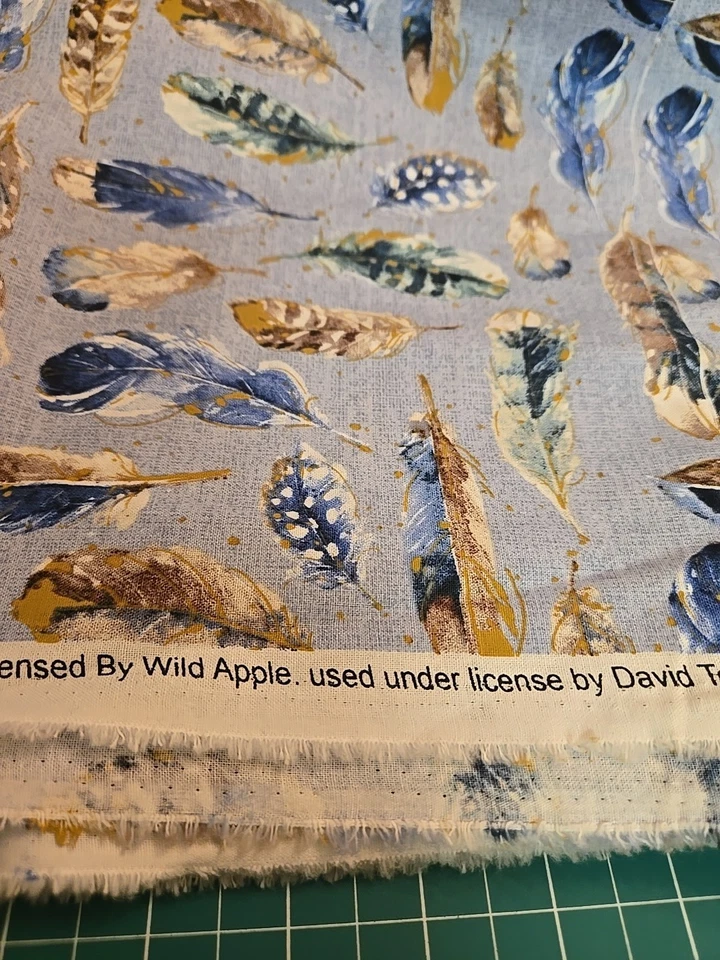 Fabric Feathers Nature Bird Spiritual Animal Blue Cotton 2 Yards X 44" Quilt New - Image 3 of 4