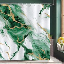 Emerald Green Marble Shower Curtain, Ombre Green Gold Modern Abstract Art Bathro