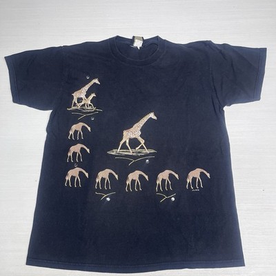 Vintage 80 s Black Graphic Giraffe Collage￼Safari Tee Size Large