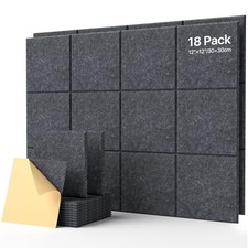 Soundsbay Self-Adhesive Soundproof Wall Panels 18 Pack 12"x12" Black Dark Gray