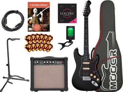 Mooer MSC10 Pro E-Gitarre Black Schwarz Set Verstärker Gigbag Tuner Ständer Amp