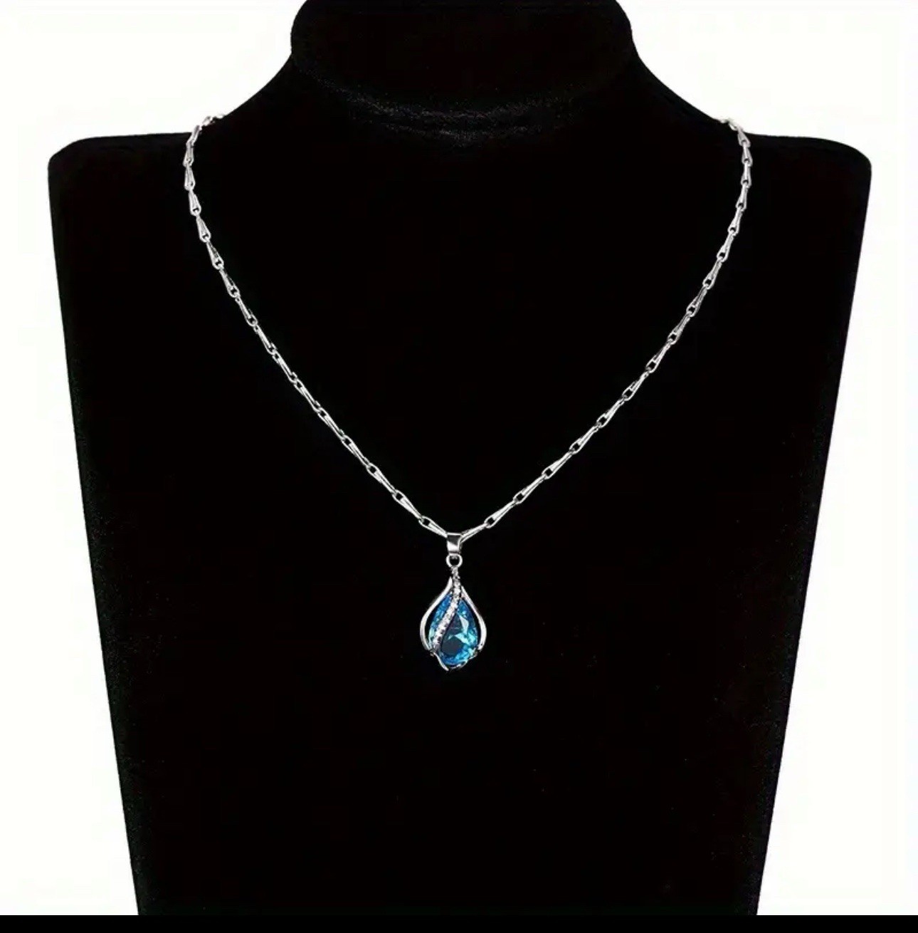 Synthetic Zirconia Copper Silver Plated Handmade Pendant Necklace