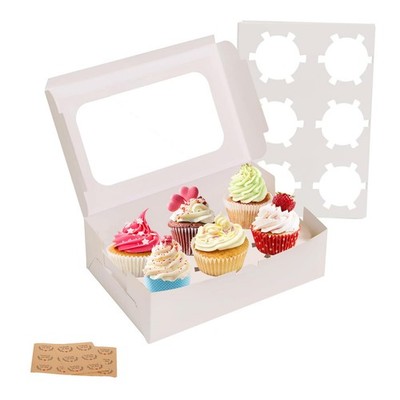 50 Packs Cupcake Boxes,9.4x6.1x3.14 Inches 6 Count Cupcake Box,White Cupcake ...