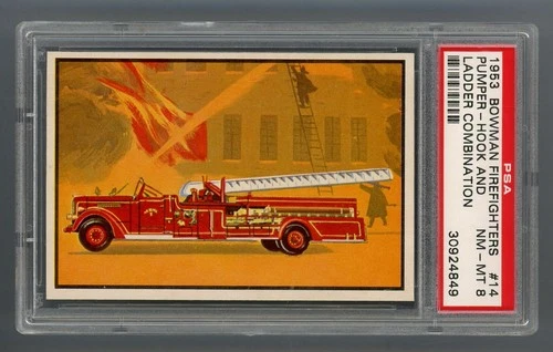 1953 Bowman Firefighters #14 "Pumper-Hook & Ladder Combo" PSA 8 NM-MT #30924849