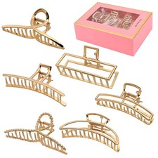 6 Pack Gold Metal Hair Clips- 4 Inch Large Jaw Clips for Women, Strong Hold Hair