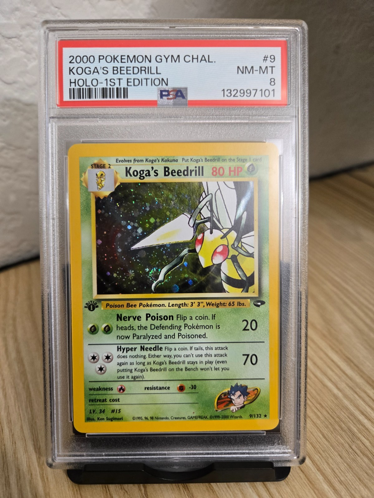 **2000 POKEMON GYM CHALLENGE HOLO-1ST EDITION #9 KOGA'S BEEDRILL PSA 8