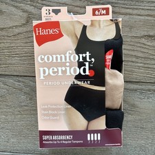 Hanes Women's Comfort, Period Super Absorbency Hipsters - Size 6/M - New 3 PRs