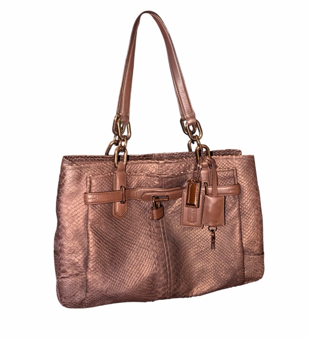 Coach Jayden Golden Brown Metallic Python Embosse… - image 5