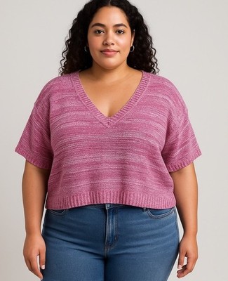 Uncharted Threads Womens XL Pink Knit V-Neck Crop Sweater Soft Girl Aesthetic