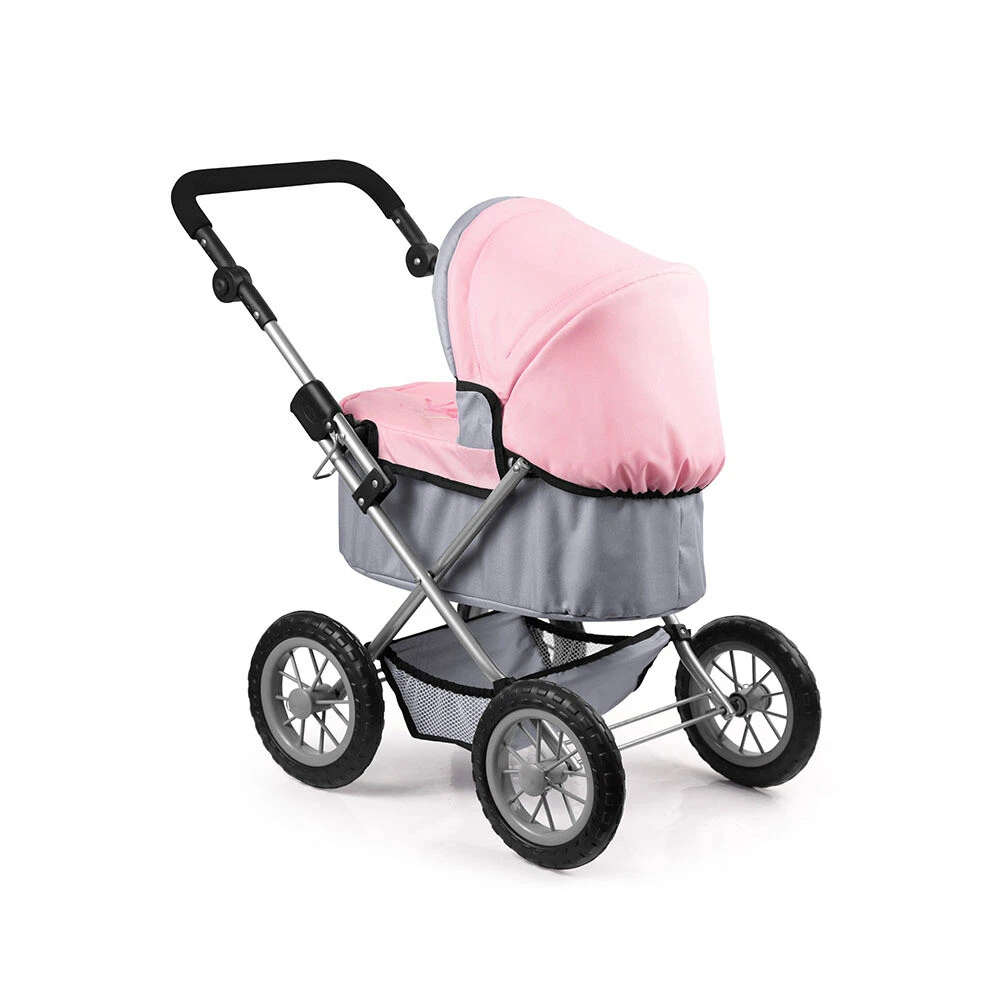 Bayer Trendy Pram Grey with Pink Trim Butterfly Motif For Dolls