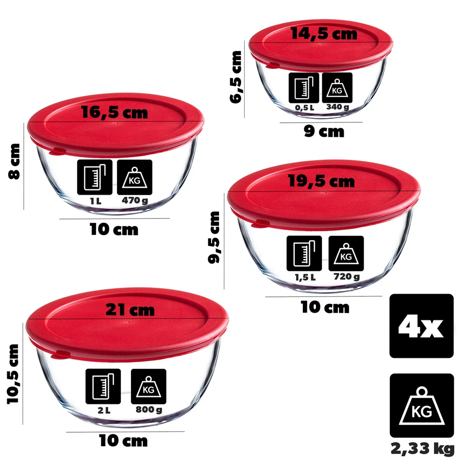 KADAX 4-er Set Glasschüssel mit Deckel, Transparente Glasbehälter - Bild 2 von 4