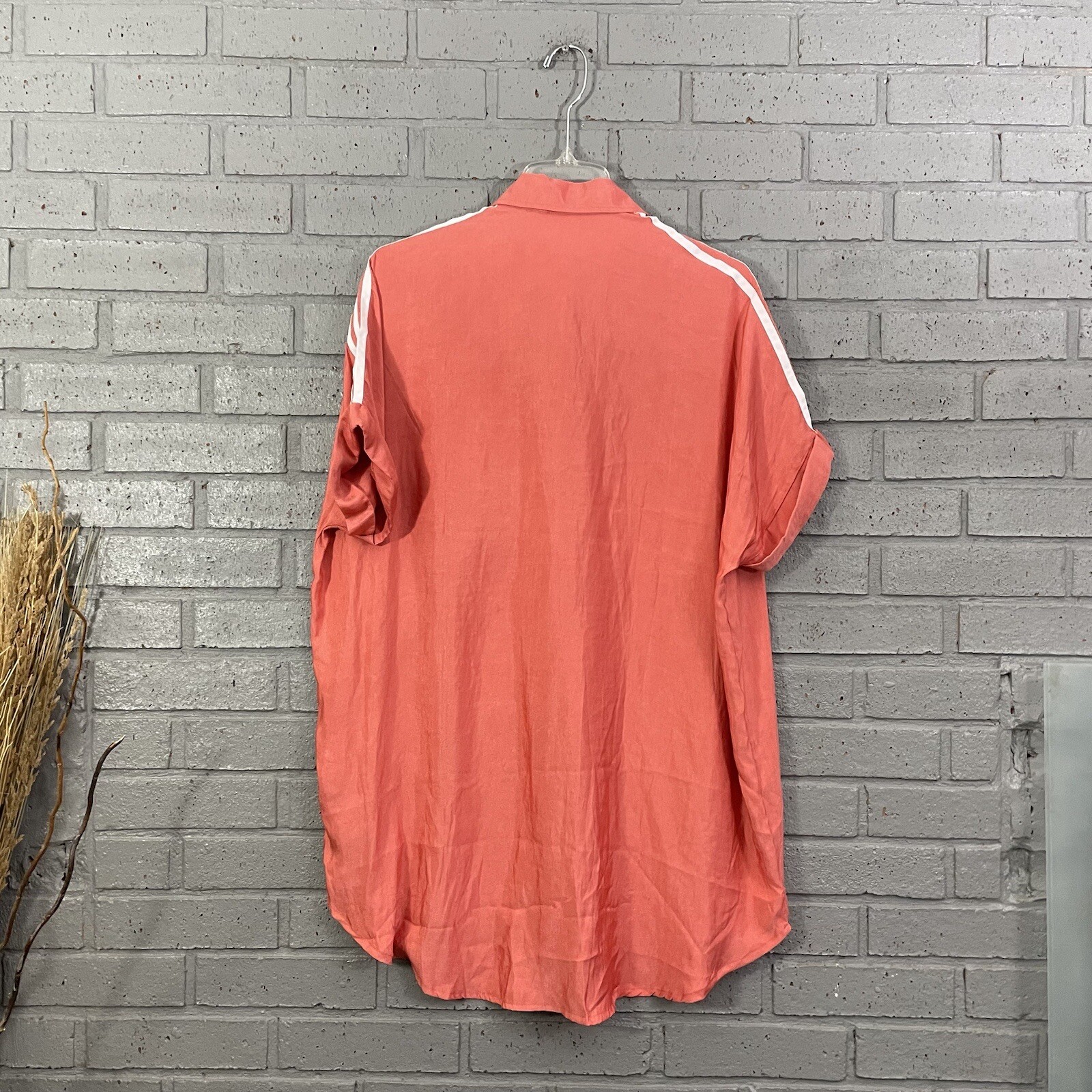RARE Womens Size XS Adidas Originals Satin Shirt Collared Dress FM2618 Mango image 2