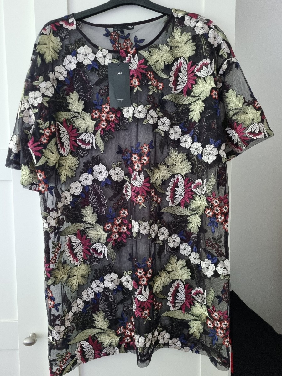 Clothing Floral Mesh T Shirt Dress BNWT Zara FLORAL EMBROIDERED
