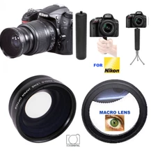  WIDE ANGLE LENS + 10X MACRO LENS + GRIP FOR NIKON D3000 D3100 D3200 D5000 D5100