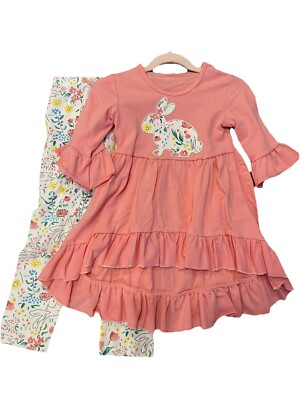 Easter Ruffles Floral Bunny Complete Outfit Top & Leggings Set Size 5-6 NWT