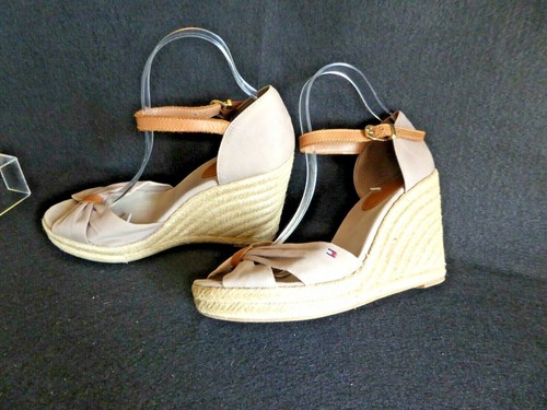 TOMY HILFIGER Sandales Compensées Toile et corde bride cuir T 40 peu portées - Picture 6 of 10
