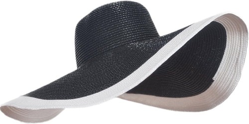 Women's Noble Straw Wide Brim Hat Floppy Beach Sunhat with White Brim - Picture 9 of 18