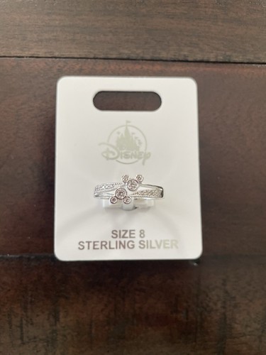 Disney Parks Mickey Double Icon Swarovski Crystals Sterling Silver Ring Size 8