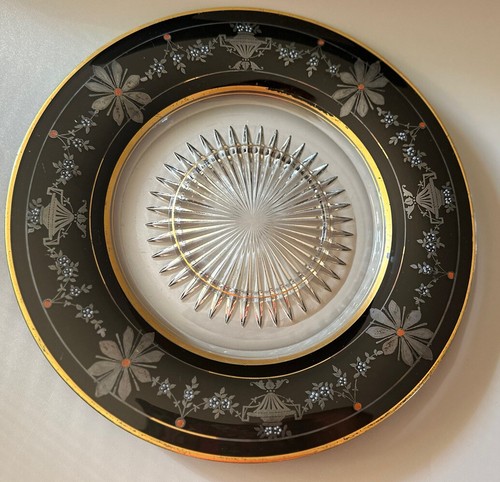 Antique Art Nouveau American Sterling Silver Overlay Glass Enameled Plate - Picture 4 of 24
