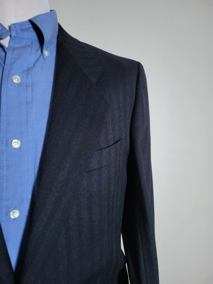 Vintage Mani Armani 36R Blue Muted Stripe Flannel Sport Coat Blazer Jacket - Image 4 of 4