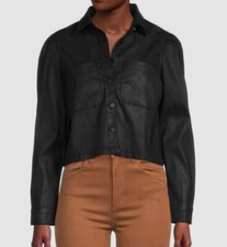 $169 Dl 1961 Women's Black Simone Crop Raw Hem Stretch Denim Jean Jacket Size M
