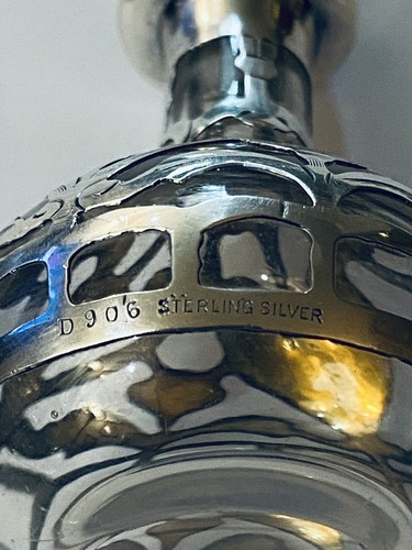 VINTAGE STERLING SILVER OVERLAY FILIGREE ART NOUVEAU PERFUME SCENT BOTTLE C1900 - Picture 6 of 15