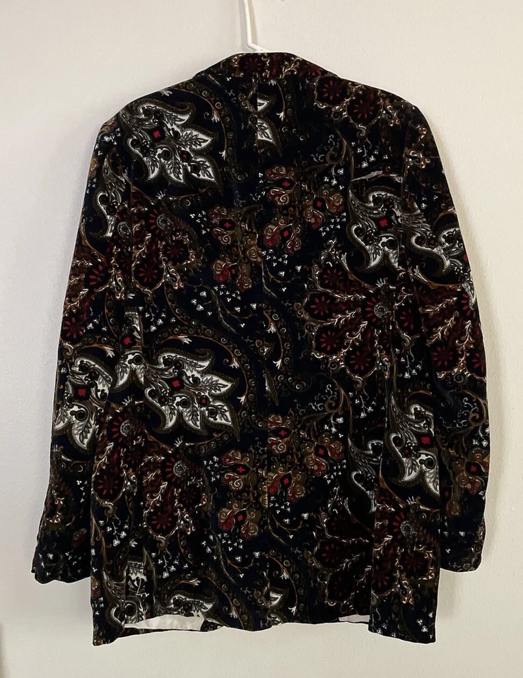 Vintage Cortefiel Smoking Jacket Blazer Spain Velvet Paisley Suit Coat Size 44 T - Image 4 of 4