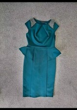 Size 10 Teal Peplum Bodycon Shift Dress Beaded Embellished Party Dorothy Perkins