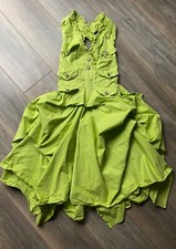pharashut dress lime green v neck gathered layered midi maxi uk 10 12 T3