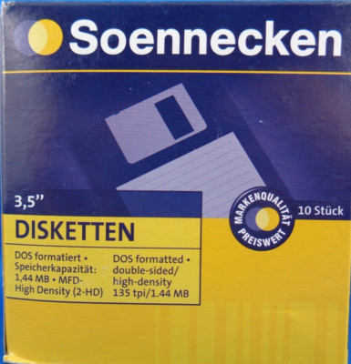 3.5'' FLOPPY MFD2-HD 2MB SOENNECKEN (DOS FORMATTED) -- 10 PIECES #NOS #SEALED