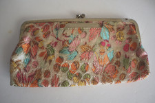Vintage Orange Brocade Clutch Handbag with attached mirror