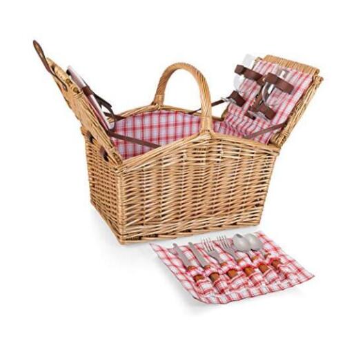  Piccadilly Picnic Basket, Romantic Picnic Basket for 2 - Includes Utensil Red - Picture 1 of 6