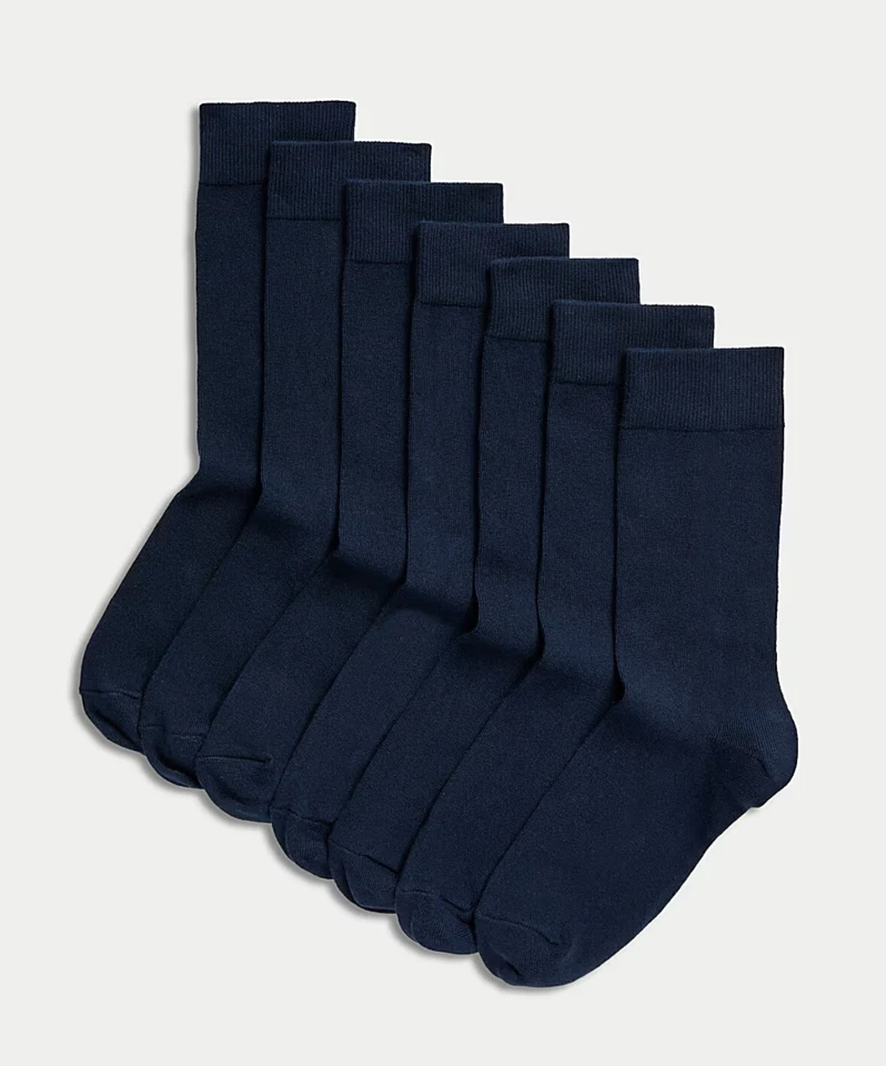 M&S 7 PACK SOCKS MENS COTTON RICH ANKLE SOCKS COOL AND FRESH BLACK & NAVY  - Image 2 of 4