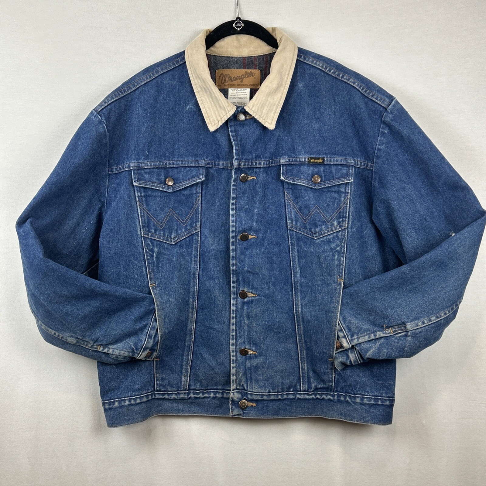 Men Wrangler Blanket Lined Corduroy Collar Denim Jacket worn 1 time Sz 46 (1232)
