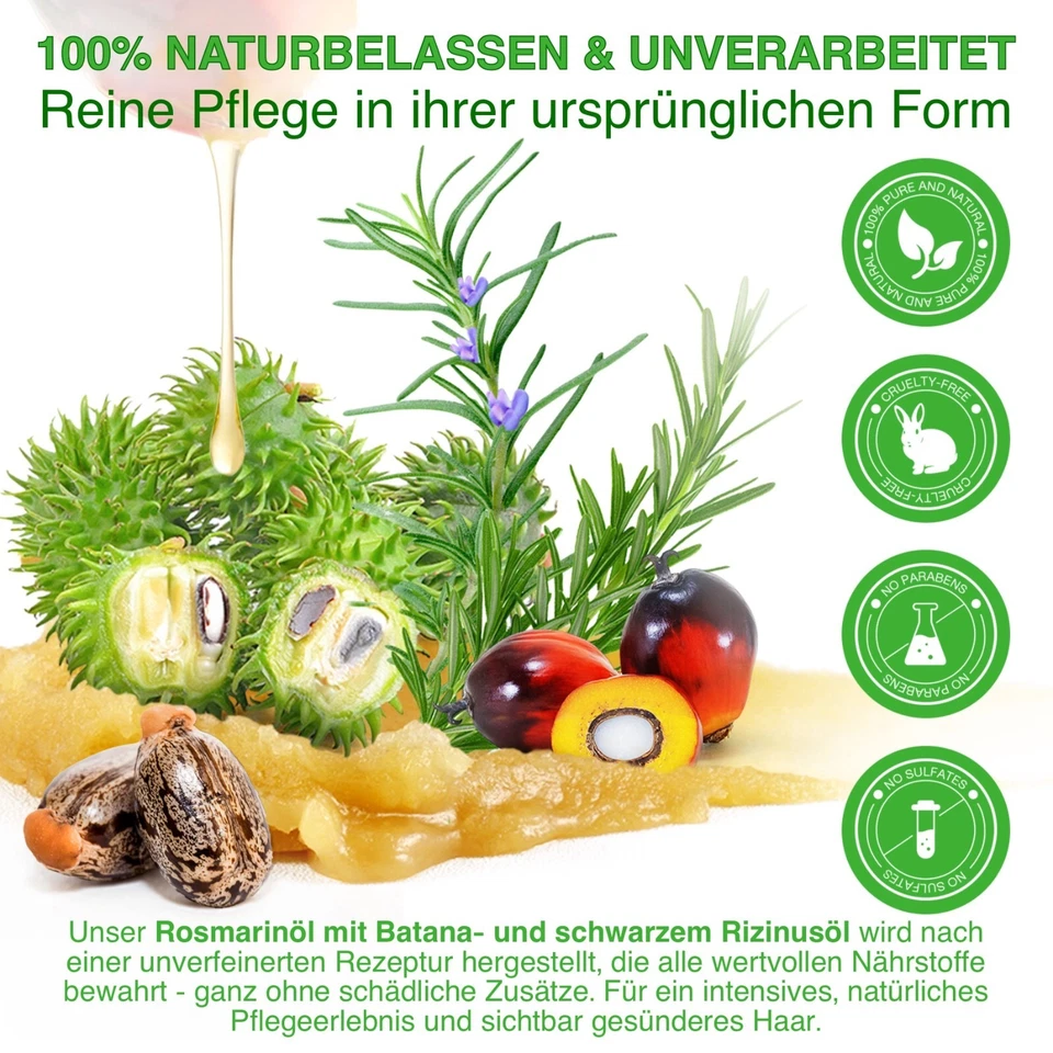 Rosmarinöl Batana Öl Rizinusöl Castor Öl 3-in-1 Haarwachstum Vegan kaltgepresst - Bild 2 von 4