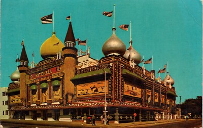 Mitchell, South Dakota Postcard World's Only Mitchell Corn Palace with US Flags