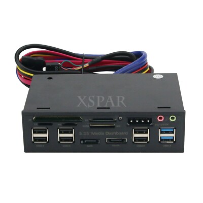 5.25'' Pc Front Panel Dashboard Media Usb 3.0 Hub Audio Esata Sata Card Reader*