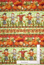 Autumn Harvest Scarecrow Fabric Golden Days Stripe Cotton Blank Textiles Yard