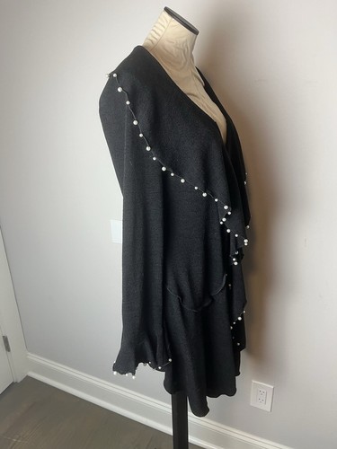 Vintage Deadstock Joseph Ribkoff Cover Up 12 Black Pearl Detail Ruffle Cardigan - Picture 6 of 19