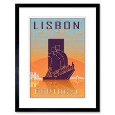 Travel Lisbon Portugal Monument Discoveries Vector Framed Wall Art Print