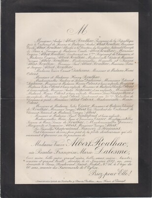 1897 Sterbeurkunde Frau Félix ALBERT-ROULHAC geboren DALESME - Paris.