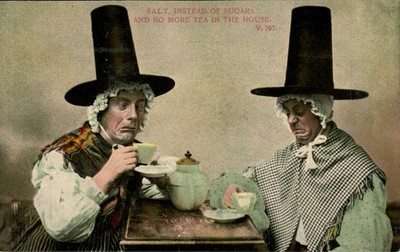 1910s Humor Postcard Salt Instead of Sugar n no more Tea in the House Top Hats